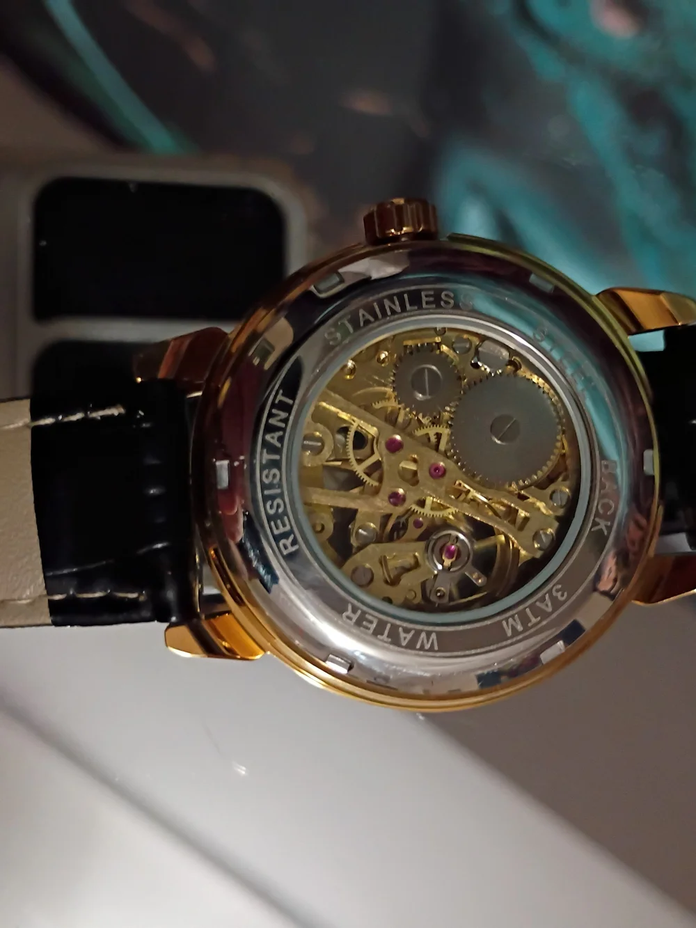 Men's Skeleton Mechanical Watch - Black & Gold
